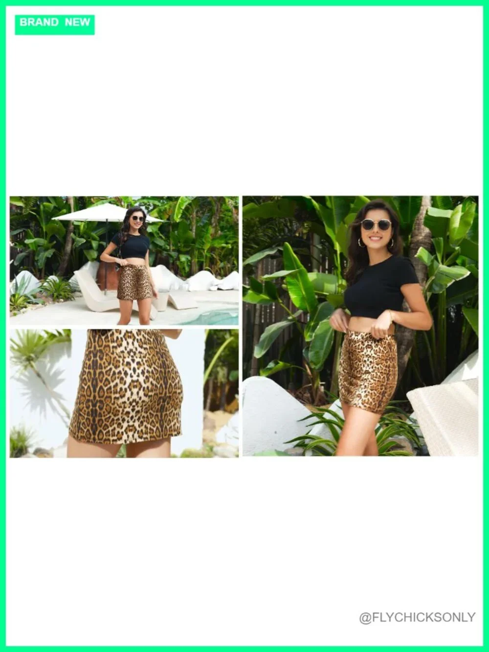 Stretchy Leopard Print Mini Skort with Built-in Shorts Bodycon Pencil Club Skirt